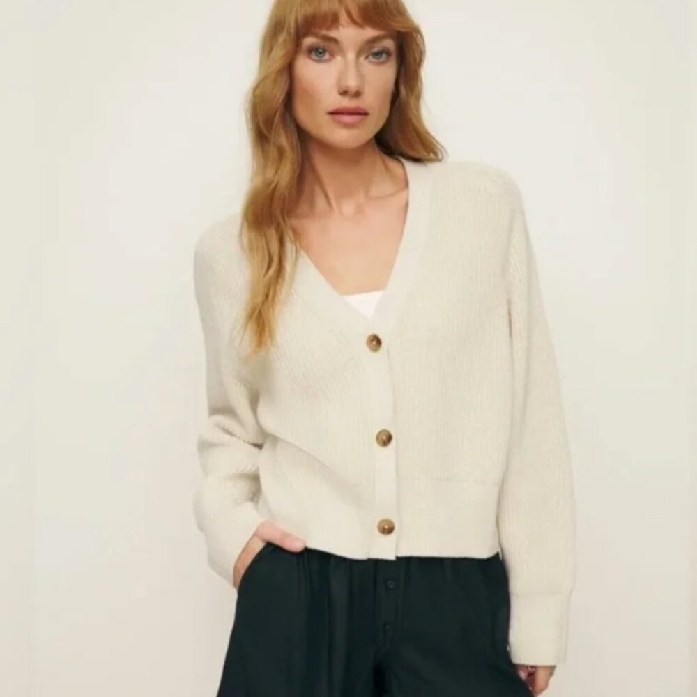 Reformation Jessa Cotton Cardigan Tan